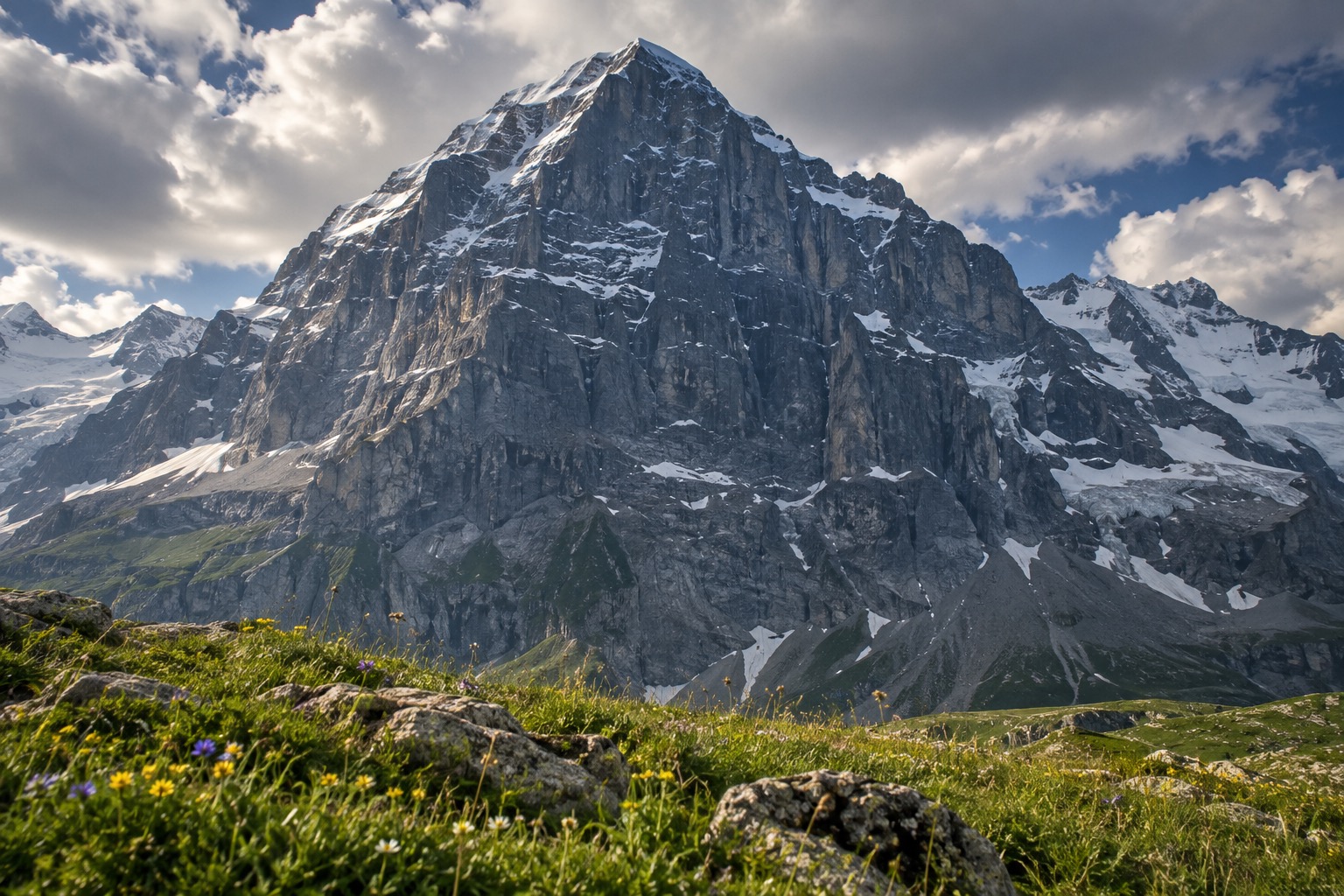 The sheer north face of the Eiger seen from near Kleine Scheidegg