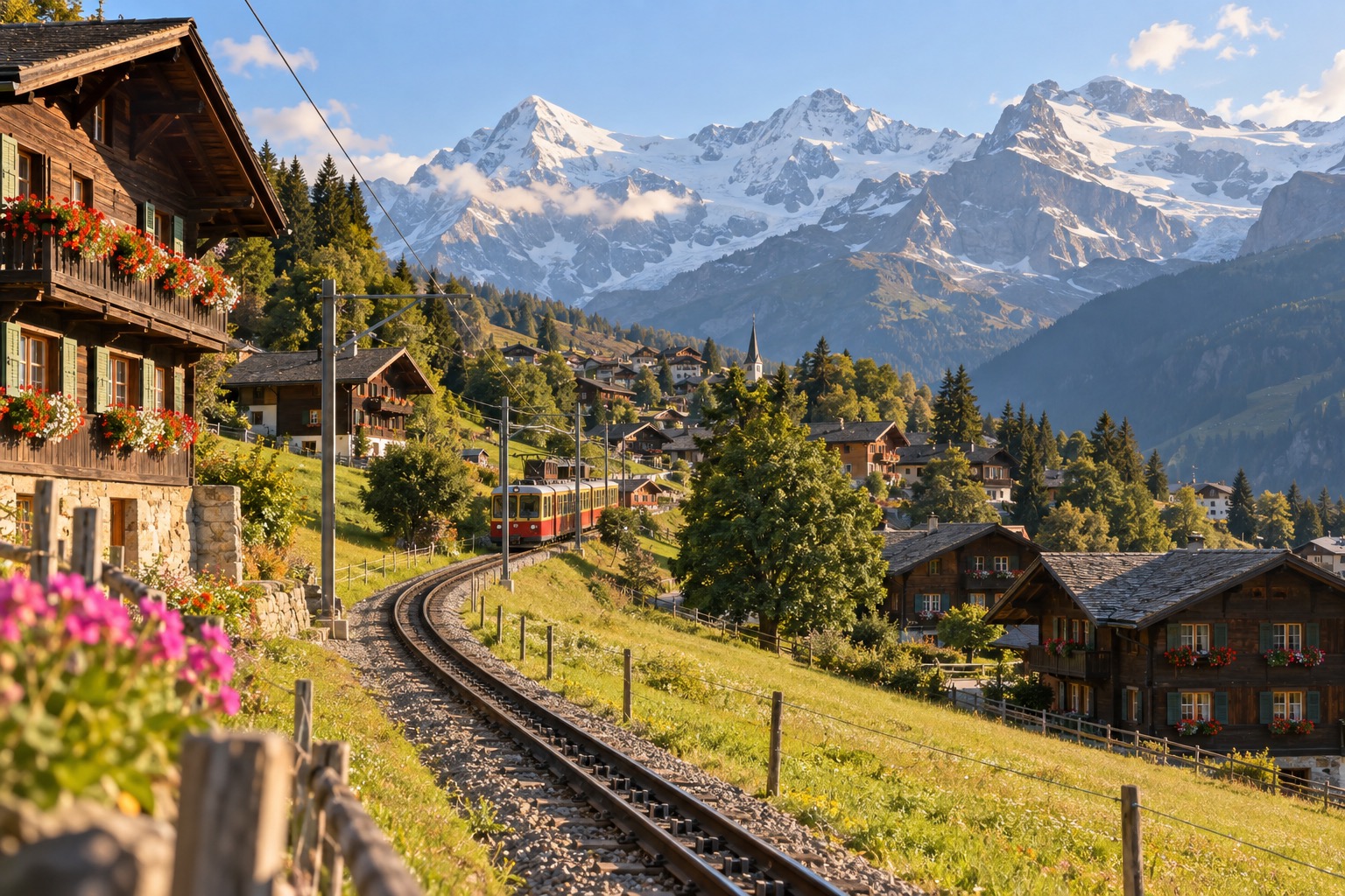Wengen car-free village on the route to Kleine Scheidegg