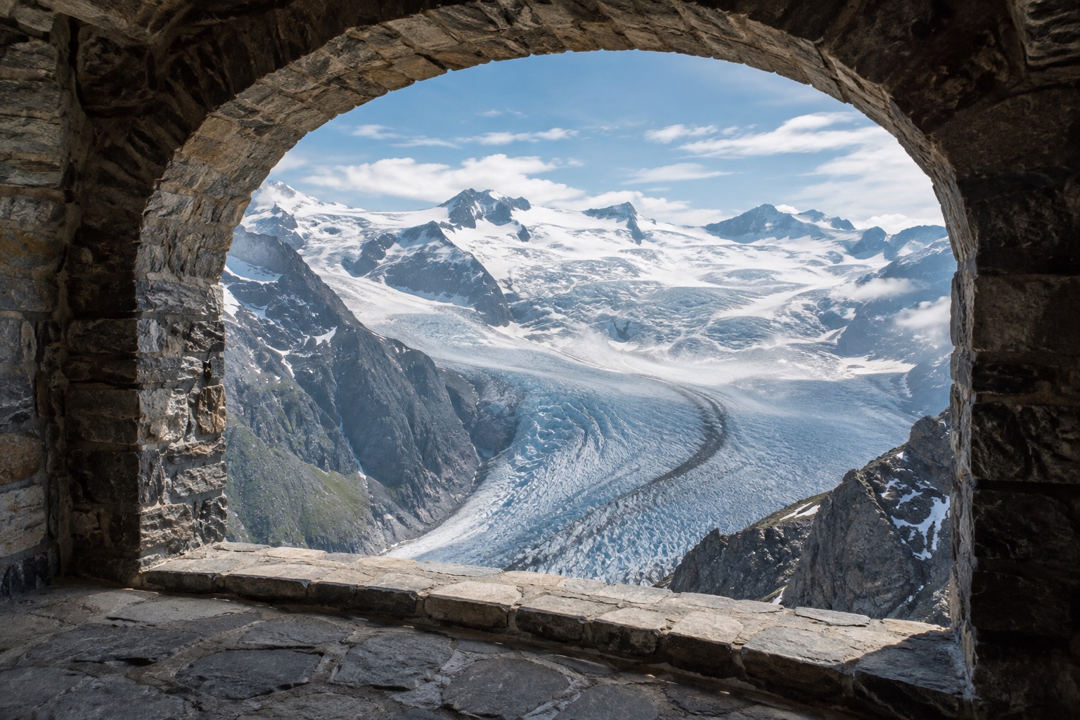 View through the Eismeer window station cut into the Eiger's north face
